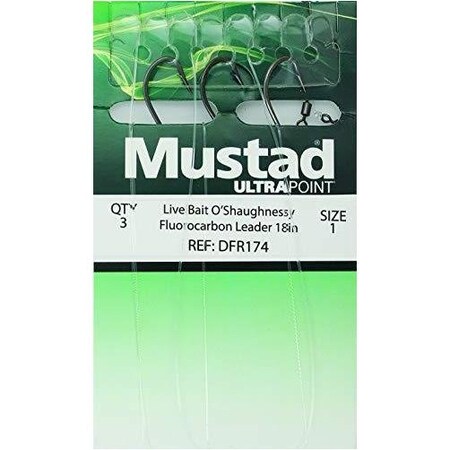 Mustad Live Bait O'Shaughnessy Fluorocarbon Leader 18 10 9174NpBn 3PK DFR174-1/0-3U